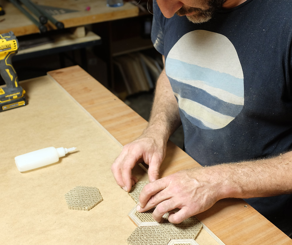 Vsevolod Tsodokov at work assembling MetaComb material core